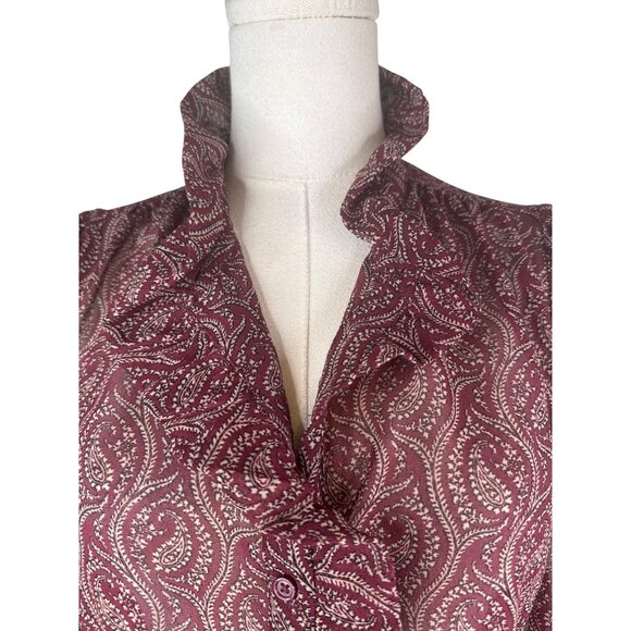 Banana Republic Large Burgundy Paisley Button-Down Midi Ruffle Collar - Picture 8 of 13